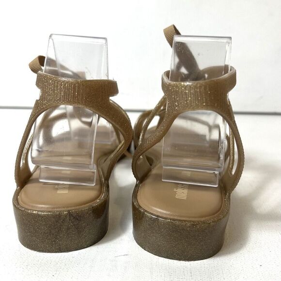 Melissa Jason Wu Womens Sz 7 Summer Sandals Glitter Bronze Tie Up Open Toe Vegan - Picture 12 of 13